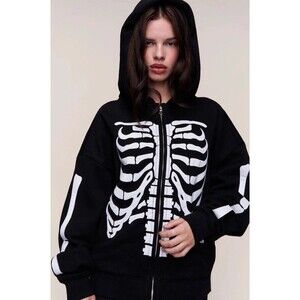 Danielle Guizio Women's Black Clifton Zip Up Hoodie Oversized Silhouette Size M